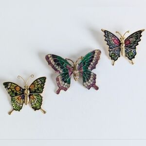 Vintage Gold Tone Butterfly Brooch Lot 3pc Mixed Filigree Textured Insect Pins